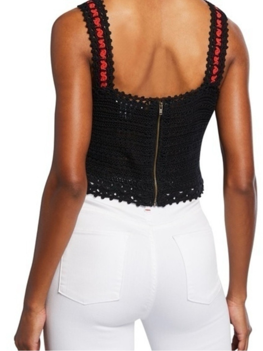 Alice + Olivia Lorri Crochet Tank Top Black / Multi Size S - Picture 4 of 15